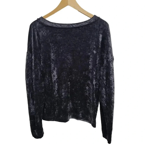 Free People Black Gray Velour Top - Picture 2 of 5
